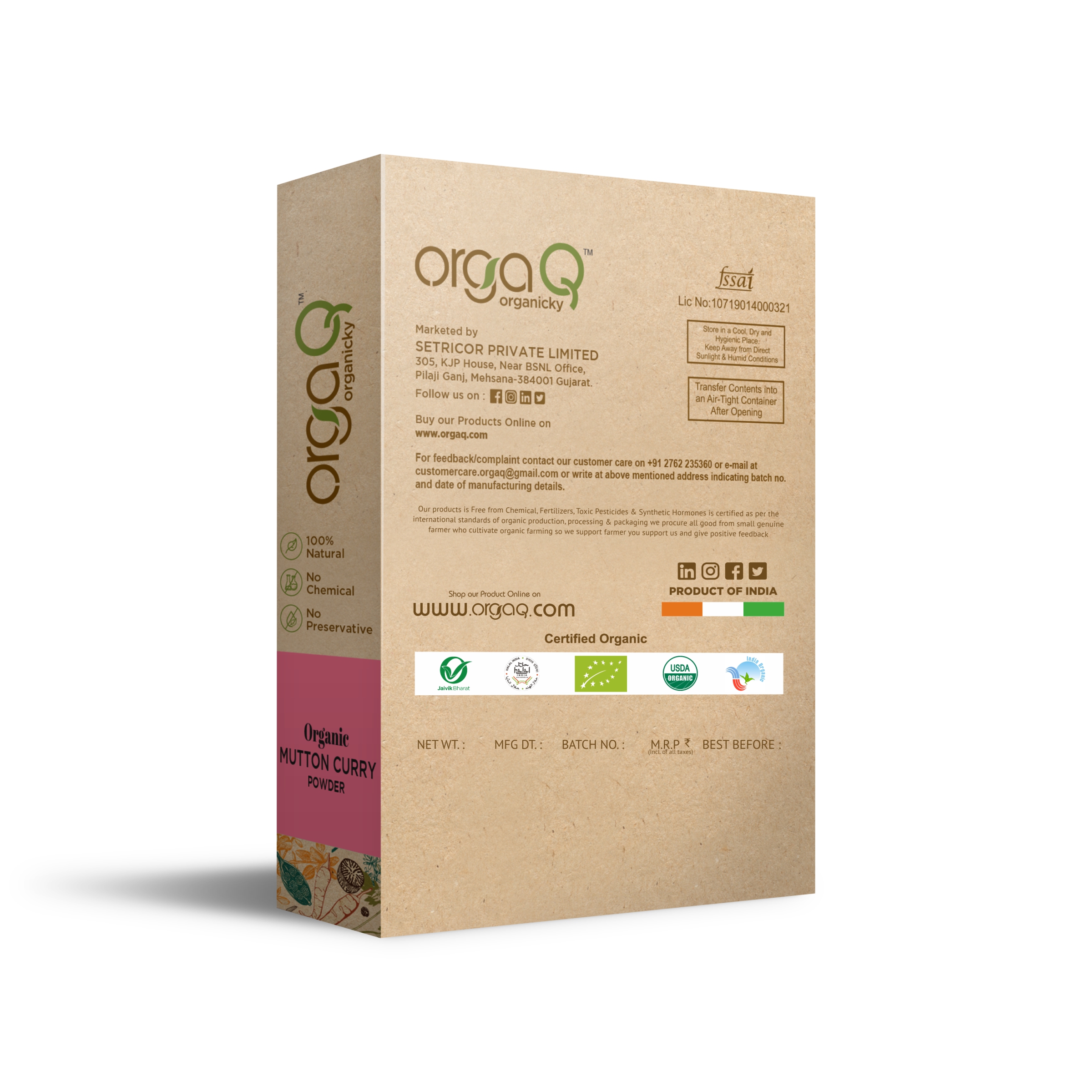 OrgaQ Organicky Organic Mutton Curry Powder